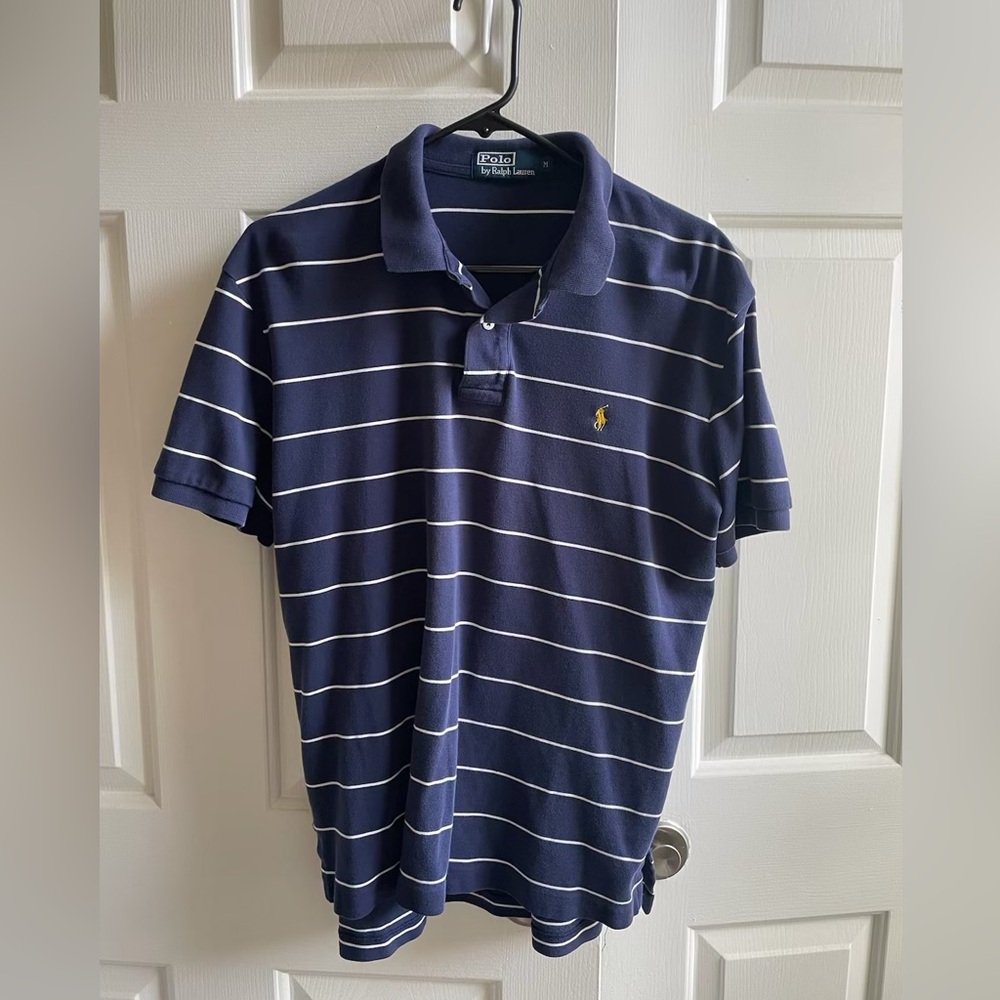 Polo by Ralph Lauren Men's Blue and White Striped Polo
